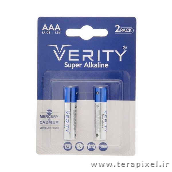 باتری نیم قلمی سوپر آلکالاین وریتی Verity Super Alkaline LR-03 بسته دو عددی