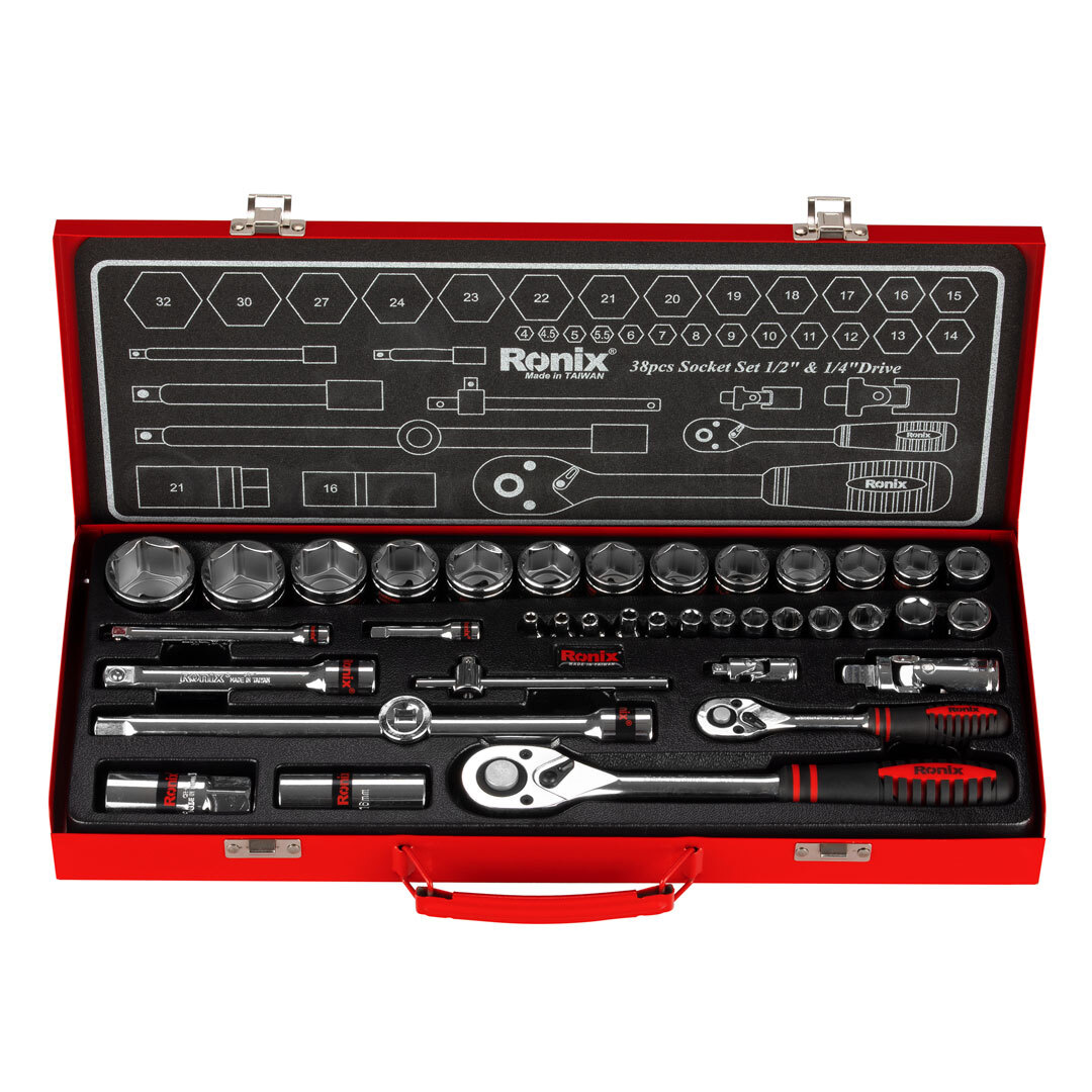 مجموعه بکس 38 عددی 1/2 و 1/4 اینچی رونیکس مدل Ronix RH-2638
